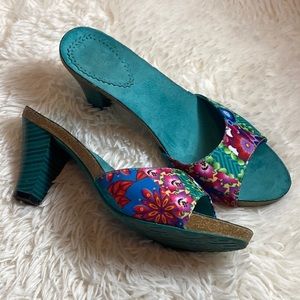 Desigual | Turquoise Eva Floral Slide Heels-Size 39-8.5